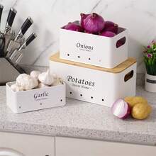 3pcs Black/White Onion, Potato, Garlic Storage Containers With Ventilation Holes And Bamboo Lids, Kitchen Organization, Stackable, Hand Wash, Reusable, Durable - Multicolor - View 8