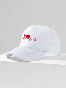 1顶时尚海绵帽，心形心电图印花，成人卡车司机帽、棒球帽、钓鱼帽，趣味礼物帽，男女皆宜，春夏款 - 彩色 - 查看 3