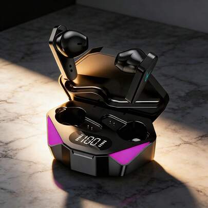 15 auriculares inalámbricos TWS Bluetooth con pantalla LED para deportes y juegos, auriculares over-ear con baja latencia y micrófono estéreo, auriculares intraurales