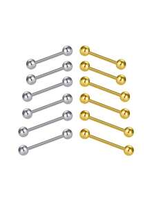 12Pcs 14G Stainless Steel Straight Barbell Tongue & Nipple Rings For Women & Men Length 14MM, 16MM, 18MM Piercing Jewelry - Multicolor - View 9