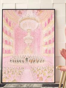 |5D DIY钻石画|梦幻歌剧院内景，包含管弦乐队和观众的钻石画套装，柔和的粉色和金色色调，层叠的盒子和风格化的人物造型。手工装饰画，5D DIY钻石画套装，打造属于你自己的DIY墙面艺术，享受动手的乐趣，送给朋友的最佳礼物 - 無框 - 查看 2