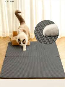1pc EVA Cat Litter Mat, Double Layer One-Piece Single Opening, Washable Litter Trapping Mat For Indoor Cat Home Use - Black - View 4