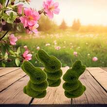 2pcs/1 pieza Escultura de Conejo de Musgo de Peluche Verde, Decoración de Jardín Exterior, Decoración de Pascua y Primavera, Conejo de Plástico Universal para Todo el Año - Conejo mentiroso - Ver 5