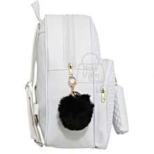 Women's Backpack, Reinforced Small Backpack With Beautiful Exclusive Coin Purse + Pompom Keychain - White - View 2