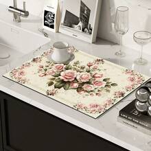1pc Absorbent Drying Mat, Traditional Pattern, Kitchen Decor, Coffee Machine Mat, Handmade Coffee Pot Draining Pad, Kitchen Floor Mat, Dining Table Mat, Kitchen Counter Dish Drying Mat, Breakfast Mat, Heat-Resistant Anti-Slip Draining Mat, Diatomite Draining Mat, Hides Stains, Super Absorbent Kitchen Mat, Easy To Clean Dish Rack Mat, Suitable For Kitchen, Dining Table, Coffee Shop, Bar, Holidays, Parties, Home Decor, Mother's Day Gift - Multicolor - View 10