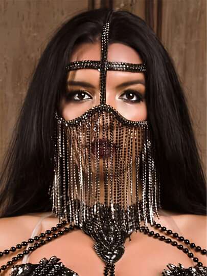 1pc Luxurious Rhinestone Tassel Mask, Jewelry Accessory For Women's Party/Ball Costume