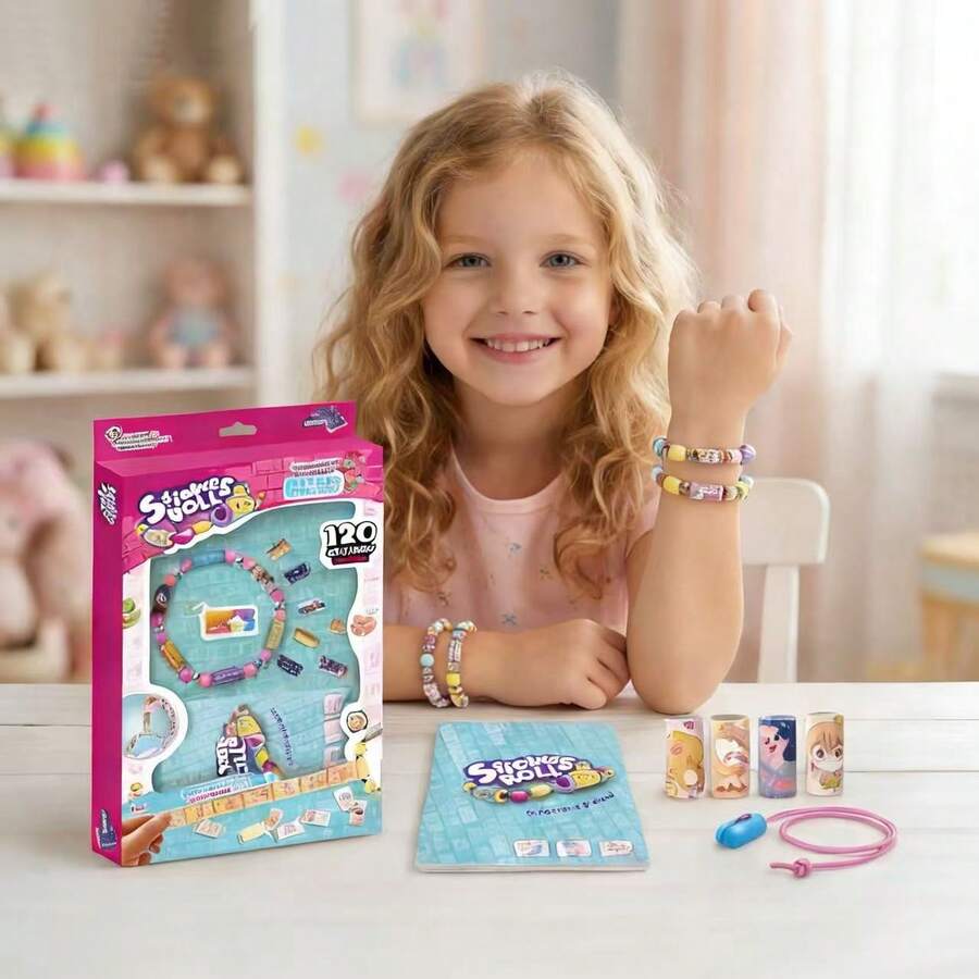 DIY Beaded Sticker Bracelet Kit - The OriginalWearable Shareable Toy Sticker Bracelet +Collection Book ,Includes 120 Mini Stickers,Includes A Wearing Necklace And 4 Rolls Of Super Mystery Stickers - Multicolor - View 1
