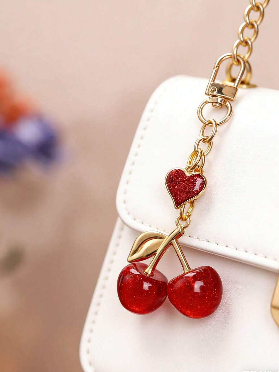 1pc Unique Shiny New Cherry-Shaped Pendant, Keychain Pendant, Cherry-Shaped Buckle Decor Keychain, Suitable As Bag Accessory, Suitable For Women's Handbags And Accessories As Decoration, Car Keychain, Charming Key Ring, Jewelry Gift, Car Accessory, Suitable For Girls, Female College Students And Office Women As Decoration. It Is An Ideal Choice For Gifts To Friends, Christmas Gifts, Halloween Gifts, Valentine's Day Gifts, New Year Gifts.