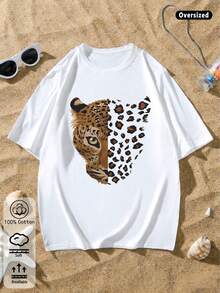 一件裝夏季圓領短袖T卹 街頭風休閒時尚簡約趣味日常百搭 豹紋印花 女士輕薄透氣純棉T卹2026 春夏女士新品：春夏 T 卹、白色上衣、春夏女士服裝、印花 T 卹、印花上衣、棉質上衣、高世代 T 卹、復古風、學院風、可愛風、都市風格、Z 世代風格風格、龐克風、做舊風、極簡風、簡約風、休閒風、日常風、度假風、趣味印花圖案 - 白色 - 查看 2
