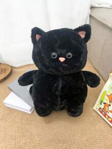 1个32厘米/12.6英寸毛绒猫玩偶，黑色猫咪，可爱的小猫玩偶，适合儿童，圣诞礼物，柔软的礼物，送给女性的礼物，送给男孩女孩的礼物，女孩玩偶，幼儿玩偶，圣诞装饰，房间装饰，酷炫黑猫 - 黑色 - 查看 5