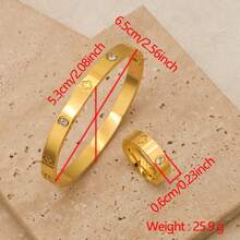 1Set/2pcs Fashion Stainless Steel Bracelet Ring For Women With Diamond Inlaid Light Luxury Designed Jewelry Wedding Set - Gold - View 6