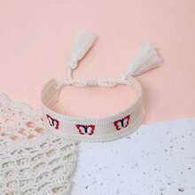 1pc Embroidered Butterfly Handmade Braided Bohemian Style Bracelet, Suitable For Party, Travel, Concert, Wedding, Friendship Gift - Beige - View 5