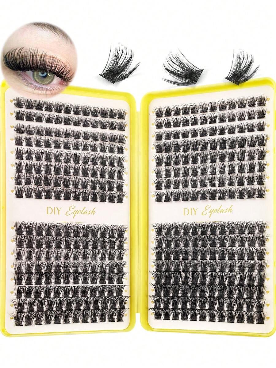 384/300pcs Mixed Length Eyelash Extension Kit, 9-16mm Length, 0.07mm C/D Curl, Synthetic Mink Lashes, Voluminous & Curled, Suitable For DIY Eyelash Extension, Suitable For Daily Or Outdoor Makeup - D - 查看 1