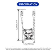 CYMYSS 1件可爱卡通风格立方氧化锆镶嵌猫咪秋千吊坠，925银链设计，DIY女士手链串珠吊坠，节日礼物/日常佩戴配饰 - 彩色 - 查看 4