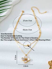 1件优雅白色珐琅四瓣花双层吊坠项链，适合日常佩戴、约会、婚礼，精致女士珠宝，情侣礼物（由于手工制作，链子上的珠子数量可能有所不同，但最终长度保持一致） - 白色 - 查看 5