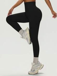 2pcs/Set Women High Waist Tight Yoga Pants, Sports Fitness Running Leggings, Summer Long Pants - Black - View 7