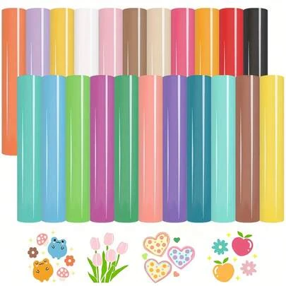 多种纯色永久性乙烯基贴纸 - 22 张 12 英寸 x 10 英寸永久性乙烯基贴纸，波西米亚风格，适用于切割机，家居装饰