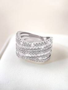 1枚奢华闪耀T形锆石戒指，925纯银材质，女士戒指，优雅女士珠宝，情人节/生日礼物，日常佩戴 - T方鋯石 - 查看 4