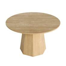 Round Dining Table, 120 X 120 Cm, Ideal For 4 To 6 People, Classic Design, Minimalist Scandinavian Style, Oak Finish - Black - View 11