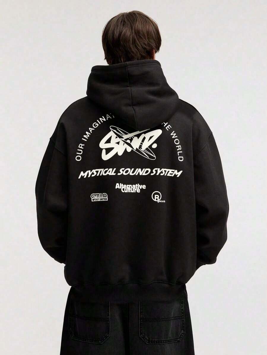 Sudadera con capucha negra informal para hombre con estampado de grafiti abstracto "SWD" en la espalda, hecha de tela suave, con estilo de moda urbana, adecuada para el ejercicio diario y uso casual, ideal como suéter suave y transpirable, sudadera con capucha de estilo urbano relajado y casual, sudadera de manga larga con estampado a doble cara para otoño e invierno (250g de fibra de poliéster), sudadera con capucha para hombre, regalos para hombre. - Negro - Ver 1