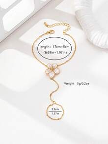 1pc Elegant Metal Pleated Flower Finger Chain, Suitable For Parties And Various Occasions - White - View 4