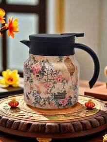 1pc 1000ml Fashion Floral Pattern Stainless Steel Double-Wall Vacuum Insulated Coffee Pot/Teapot, Matcha, Matcha Tools, Infuser Teapot, Home Separable Tea Pot, Portable Coffee Pot, Suitable For Water, Iced Tea, Coffee, Milkshake, Etc., Suitable For Travel, Home, Office, Restaurant, Tea House, Camping, Party And Other Occasions, Father's Christmas Gift, Kitchen Accessories, Holiday Gift - Multicolor - View 2