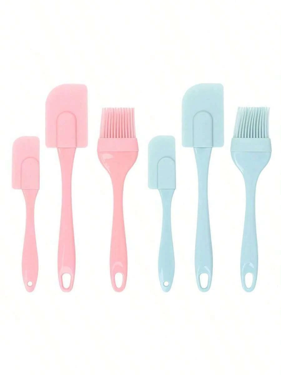 Bộ 3 món cọ phết dầu và thìa silicon, thìa phết kem màu hồng, dụng cụ làm bánh bằng silicon, cọ phết bánh ngọt và dụng cụ cạo kem. Bộ 3 món dụng cụ làm bánh bằng silicon gồm thìa và cọ phết kem. - nhiều màu - Xem 1