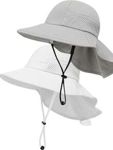 Binomata 2顶幼儿及儿童卡通印花渔夫帽，可调节宽檐沙滩遮阳帽，防紫外线，适合0-6岁儿童 - 彩色 - 查看 15