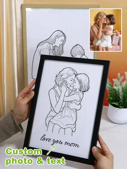 Custom Line Art Picture Frame From Photo, Personalized Family Portrait Wall Decor For Living Room Or Bedroom Display, Customized Minimalist Black And White Illustration Gift For Dad Husband Grandpa, Customizable Text Home Keepsake, Father'S Day, Birthday Or Anniversary, Meaningful Surprise Present