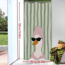 1pc Cartoon Duck & Vertical Stripe Pattern Shower Curtain, Made Of Polyester, Waterproof, Non-Shading, Suitable For Home And Bathroom Decor, Comes With 12 Hooks - A - View 6