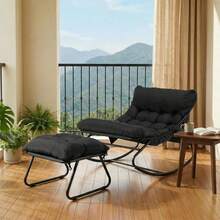 Rocking Chair With Footstool, Patio Rocking Lounger, Rocking Armchair With Upholstered Cushion, Load Capacity Up To 150 Kg, Waterproof Cushion, For Garden, Balcony, Living Room, Yard, Bedroom, Terrace - Black - View 7