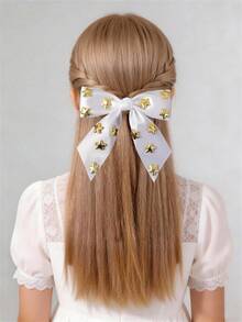 1 pieza Clip de pelo con lazo de tela con estrella minimalista dorada/plateada de moda para niñas - horquilla - Ver 4