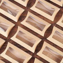 10/20pcs Kraft Paper Pillow Candy Boxes With Transparent Window, Suitable For Wedding Favors, Party Supplies, Taupe Color - Multicolor - View 2