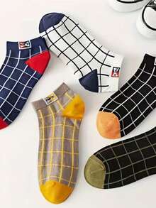 5/10双装男士透气大格纹船袜，适合春、夏、秋季穿着，休闲轻便，男女通用 - 彩色 - 查看 4