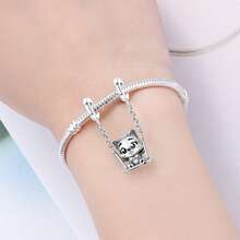 CYMYSS 1件可爱卡通风格立方氧化锆镶嵌猫咪秋千吊坠，925银链设计，DIY女士手链串珠吊坠，节日礼物/日常佩戴配饰 - 彩色 - 查看 5