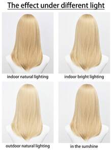 20 Inch Blonde Straight Wig For Women - With Bangs, Premium Synthetic, Adjustable Cap | Daily/Party Styling - Gold - View 7