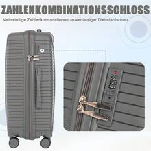Set di 3 valigie girevoli in PP da 20"/24"/28" - Dimensioni con maniglie laterali, ganci per appendere e piedini di protezione - Serratura combinata integrata (Argento) - Argento + Polipropilene - Visualizzare 6
