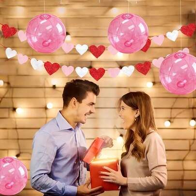 6pcs Inflatable Transparent Pink Balls, Outdoor Game Balls, Decoration Props, Suitable For Valentine's Day/Birthday Party Atmosphere And Photo Taking