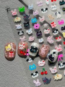 1 Sheet Cute & Healing Nail Art Stickers, Featuring Adorable Animals Like Cats, Rabbits, Pandas, Frogs, Puppies, Paired With Sweet Elements Like Cherries, Flowers, Bows, Gift Boxes, Cakes, Bottles, Suitable For Daily, Date, Party And Summer Outfits Manicure - Multicolor - View 6