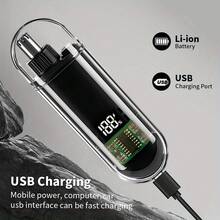1 pieza Recortadora eléctrica recargable por USB para orejas y nariz de hombres con 3 cuchillas de repuesto, ideal para cejas y eliminación del vello facial, dos opciones de color, pequeña y portátil, con pantalla digital, diseño ergonómico para un recorte preciso, mejor regalo para hombres y mujeres - Negro + 3 cuchillas de repuesto - Ver 4