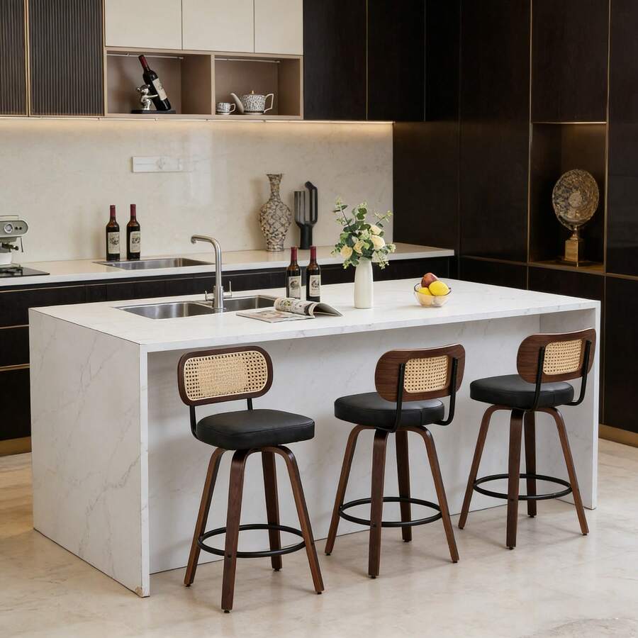 Barstools - Black + PU Leather + Foam - View 1