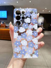 1pc Oil Painting Blue Flower Pattern Android Phone Case, Precise Cutout Camera Protection Suitable For Samsung Galaxy S25 Ultra/Galaxy S24 Ultra/S24/S23 Ultra/A56 5G/A55 5G/A52s 5G/A26 5G, Nothing, Pixel, Protective Cover - Clear - View 5