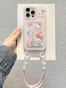SANRIO 1 chiếc ốp lưng điện thoại 3D họa tiết chấm bi hồng hoạt hình Hello Kitty kèm nơ và dây đeo cổ tay, phù hợp với 11/12/13/14/15/16/17/PROMAX. - Hồng - Xem 5