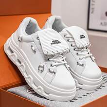 男士春秋新款复古休闲运动鞋，朋克金属装饰厚底增高休闲鞋，学生鞋，夏季防滑时尚厚底鞋 - 白色 - 查看 9