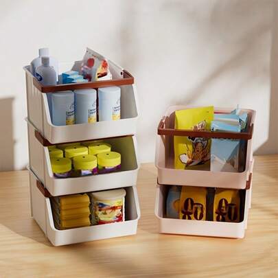 Caixa organizadora multifuncional de mesa (1 unidade) com capacidade ampliada para empilhar diversos itens. Cesta de armazenamento para fácil acesso a caixas organizadoras domésticas, ideal para escritórios e quartos.