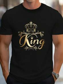 Manfinity LEGND Men King Print Crew Neck Short Sleeve T-Shirt, Casual Summer Top, For Friends Funny  White Graphic Tee  Camisas Para Hombre Dress Shirt Mens Clothes Men Valentine's Day Streetwear Summer Outfits Graphic Tee Clothes Sweat Pants Spring To Summer  Graphic Tees Men Funny T Shirt Funny Shirt Meme Shirt Graphic Women  Valentines Clothe Valentine's Day The Spring Festival New Year - 黑色 - 查看 2