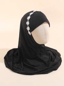1pc Children's Headscarf, Made Of Soft, Lightweight And Breathable Fabric, Decorated With Pearl/Lace Trim, Elegant Design, Suitable For Daily Wear And Religious Occasions. - Flower Pearl - View 12