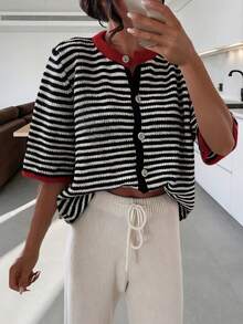 2026春夏新款女士黑白条纹毛衣，适合情人节和节假日穿着 - 黑與白 - 查看 2