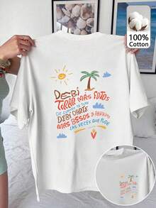 春季和夏季超寬鬆上衣,100%棉質上衣,女士短袖T卹，夏日海灘風情太陽與棕櫚樹圖案印花,純色圓領,柔軟舒適,日常休閒,街頭服飾,y2k,beach,graduation, vacation,top,summer,spring,t shirt,gym,sport,party top,, top,summer, m 只帶,, 邊緣, 邊緣, party top, 邊緣, 邊緣, 邊緣damen,frühling outfit,jersey,ropa invierno de mujer,verano mujer,趣味T卹,vacation, beach,casual,,cute tops,top negros,top blanco,tops verano,primavera muje,復活節女裝,carnival,四季通用簡約辦公室/休息室/學校women,outfits,美式復古風格,男女同款,外出上衣,秋,plus size woman,valentijn,carnaval,top verano,音樂節,白色上衣 - 白色 - 查看 9