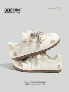 BEIER 简约休闲新款时尚百搭真皮休闲鞋，女士圆头平底系带运动鞋 - 黃色 - 查看 3